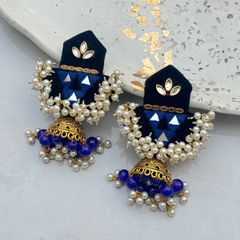 FF-NAVY FORMAL JHUMKA handmade earrings