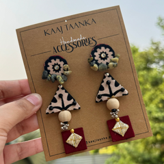 AJ- AJRAK PACK OF 3 STUDS handmade fabric earrings