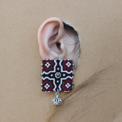AJ- SQUARE AJRAK WITH JHUMKI handmade earrings