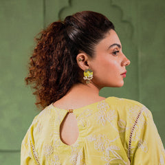 CC-ROUND TIE & DYE (YELLOW) KUNDAN JUMKA handmade earrings