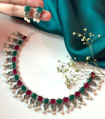 INDIAN BRASS STONE SET