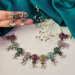 BRASS STONE FLORAL SET