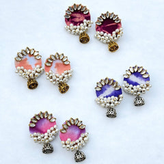 CC-ROUND TIE & DYE KUNDAN JUMKA handmade earrings.