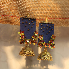 FF-BLUE 3D FLORAL JHUMKA handmade earrings