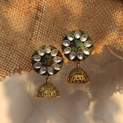 FF-ROUND KUNDAN JHUMKA handmade earrings