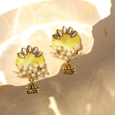 CC-ROUND TIE & DYE (YELLOW) KUNDAN JUMKA handmade earrings