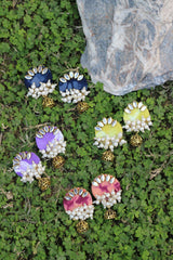 CC-ROUND TIE & DYE (YELLOW) KUNDAN JUMKA handmade earrings