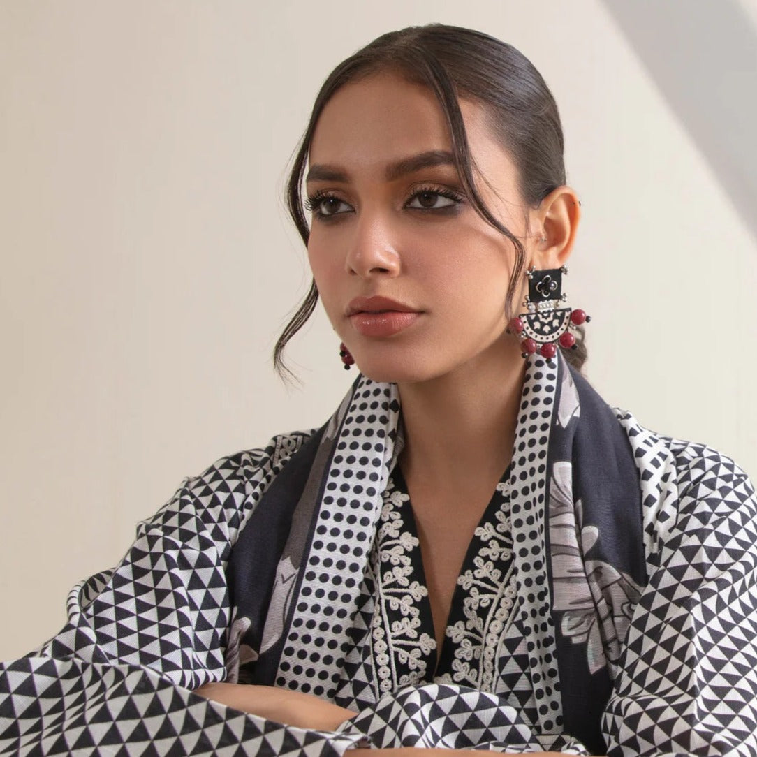 AJ-AJRAK WITH RED STONES handmade fabric earrings