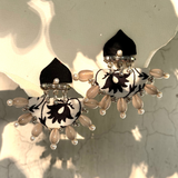 FF-BLACK FLORAL DROP PEARLS handmade earrings
