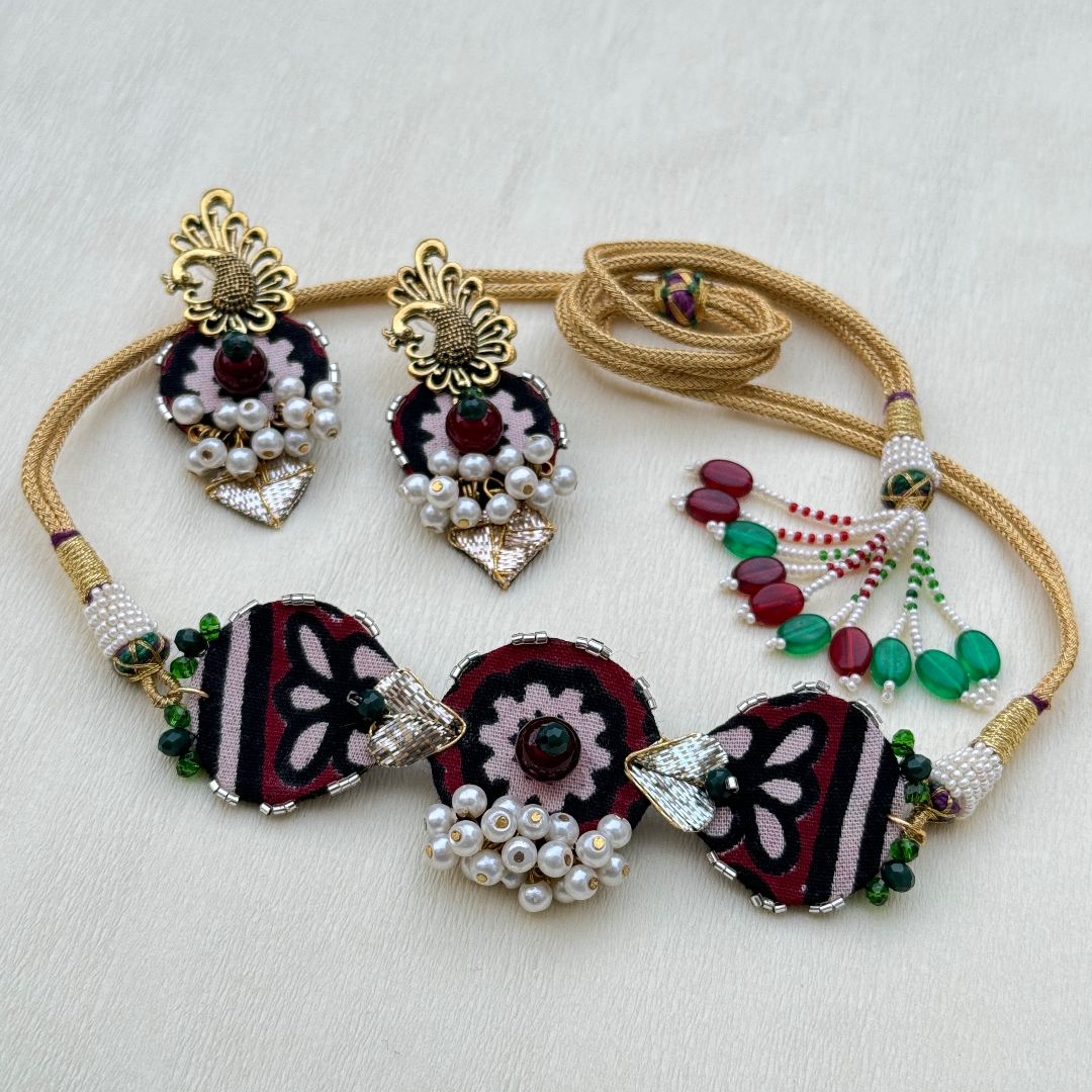 AA-AJRAK PEACOCK SET handmade jewelry