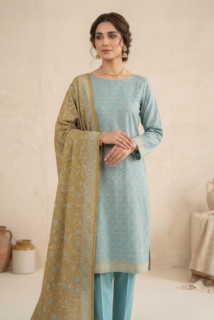 LIGHT BLUE (Fancy Khaddar 3-Piece)