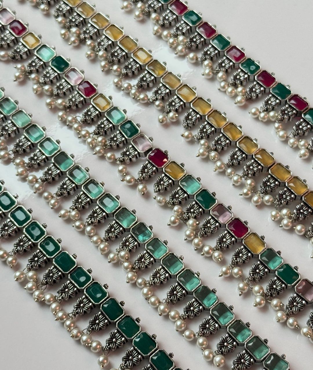 INDIAN BRASS STONE SET