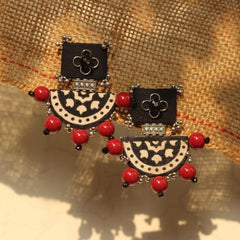 AJ-AJRAK WITH RED STONES handmade fabric earrings