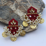 FF-MEHROON KUNDAN & PEARLS handmade earrings