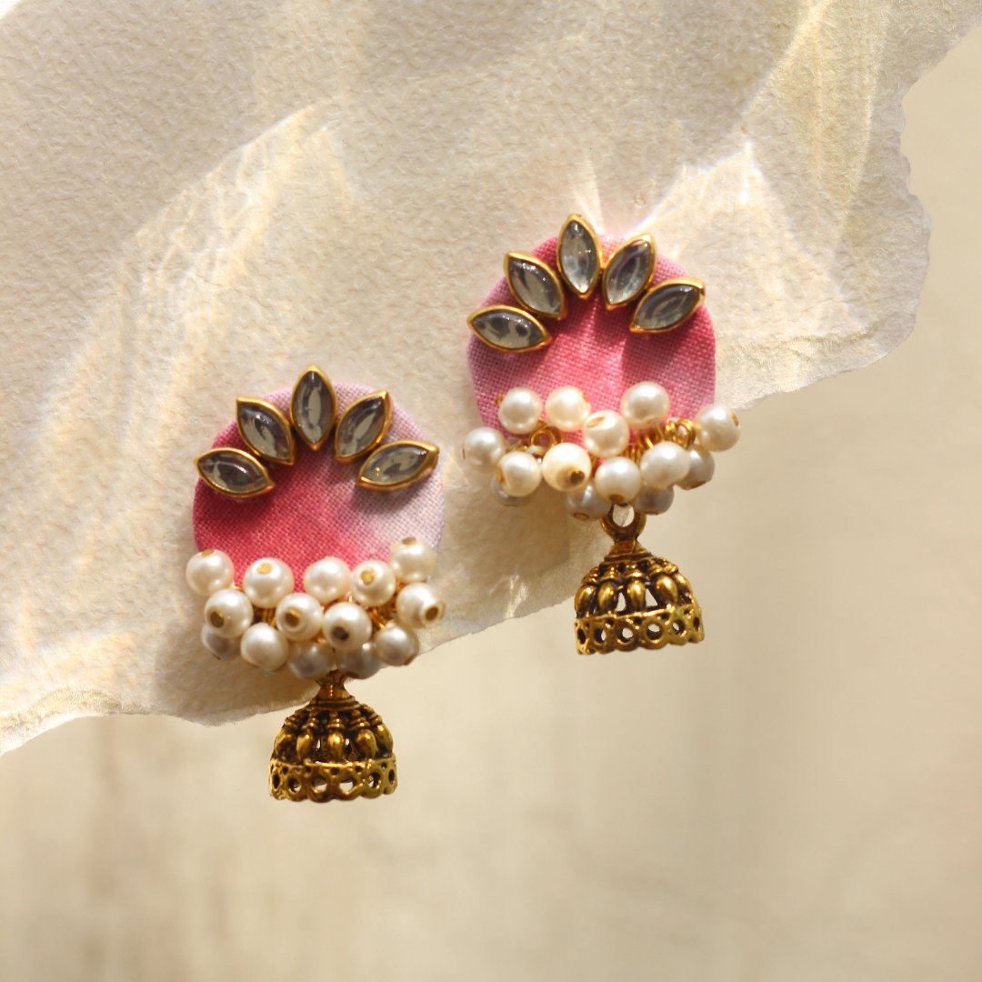 CC-ROUND TIE & DYE (pink) KUNDAN JUMKA handmade earrings