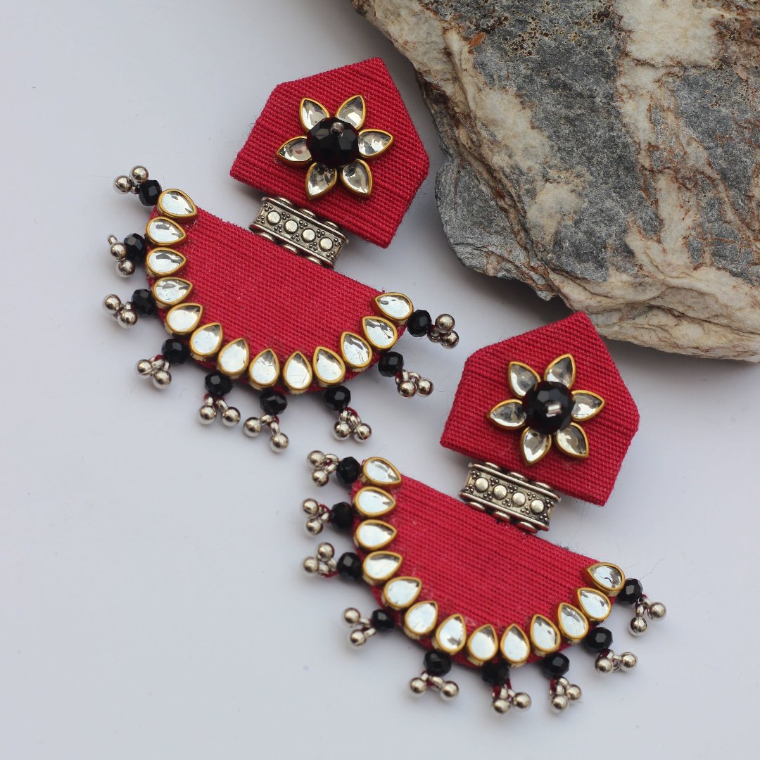 FF-FUSHIA KUNDAN handmade fabric earrings