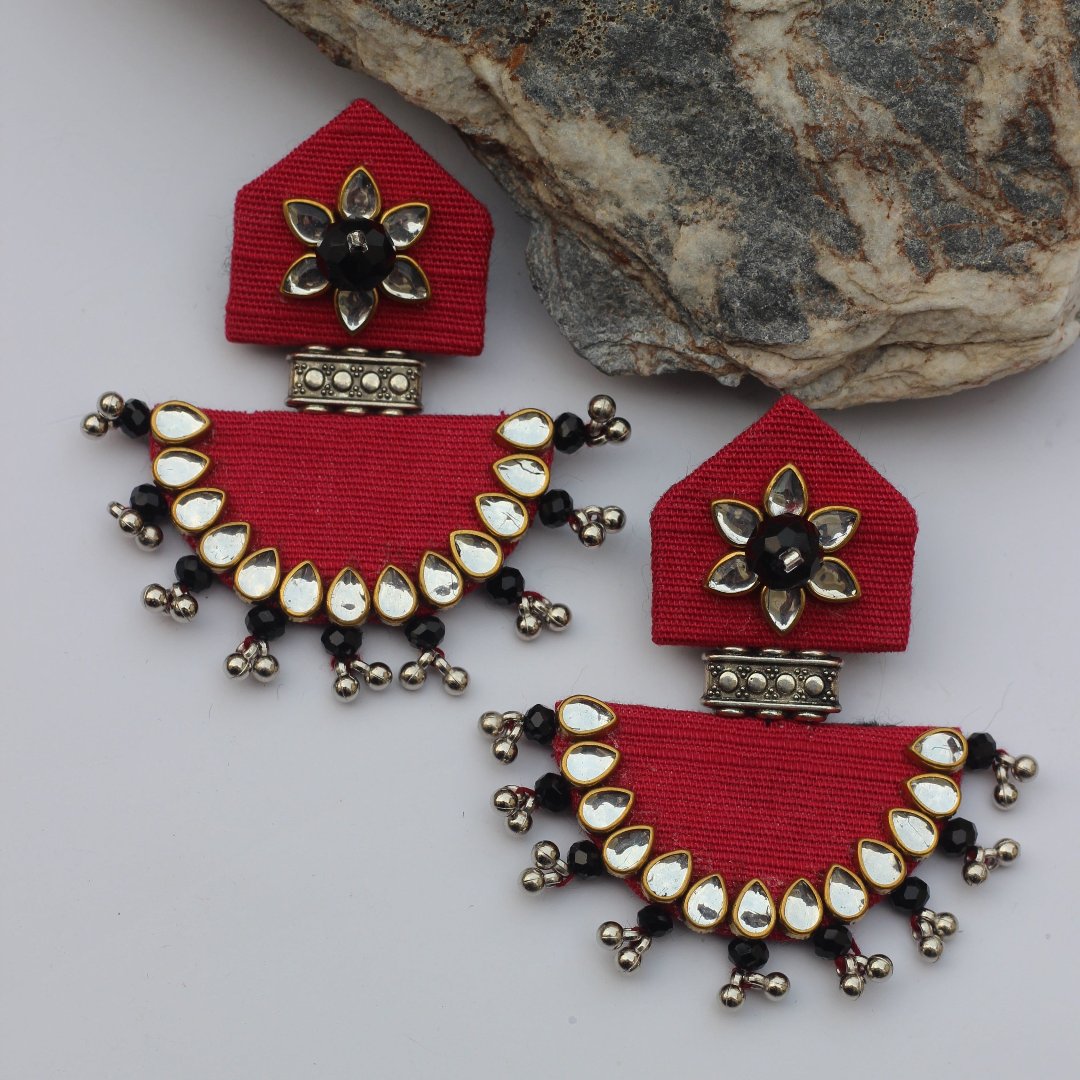 FF-FUSHIA KUNDAN handmade fabric earrings