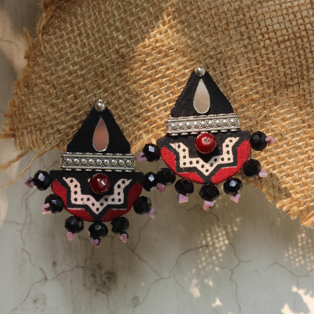 AJ-AJRAK BLACK STONE handmade fabric earrings