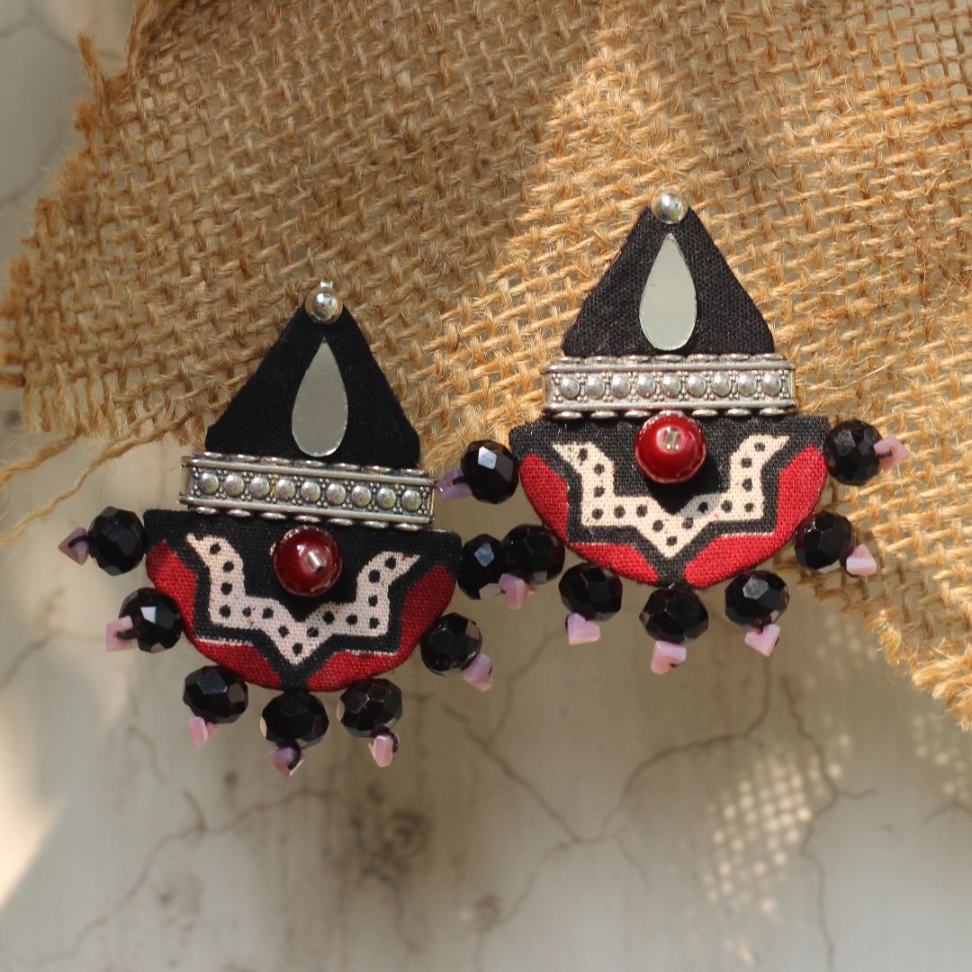 AJ-AJRAK BLACK STONE handmade fabric earrings