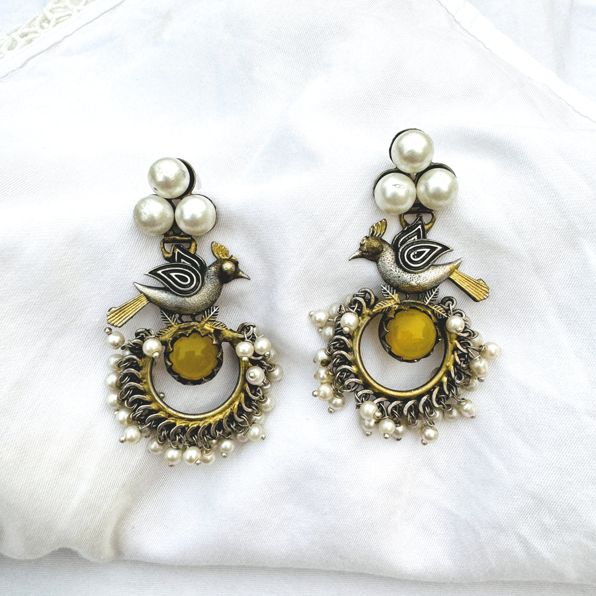 INDIAN BRASS BIRD NEST EARRINGS